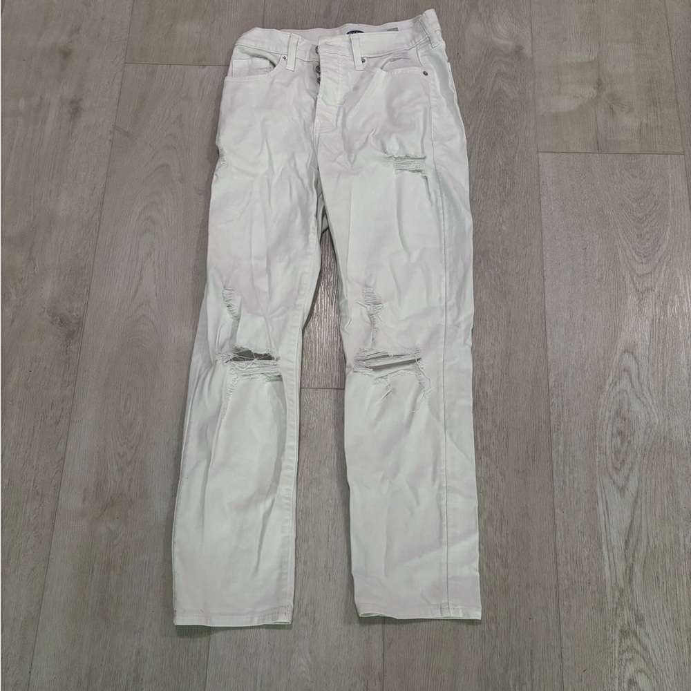 OLD NAVY white high-rise ripped jeans